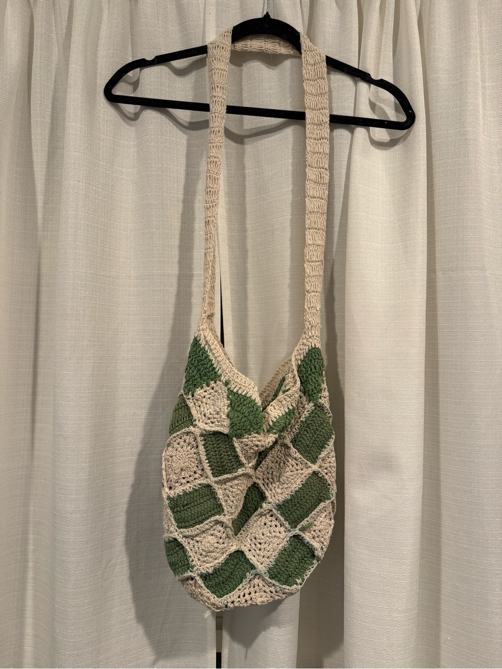 Crochet Crossbody Bag in Beige and Green
